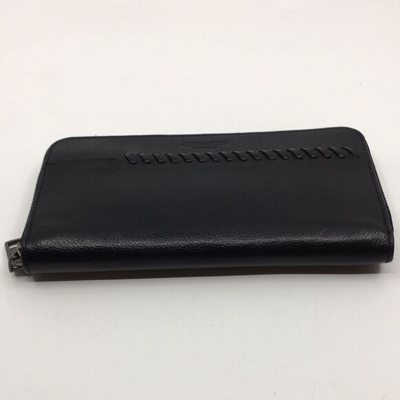 Coach Baseball Stitch Accordion Zip Wallet Black Smooth Calf Leather Unisex - Picture 3 of 16